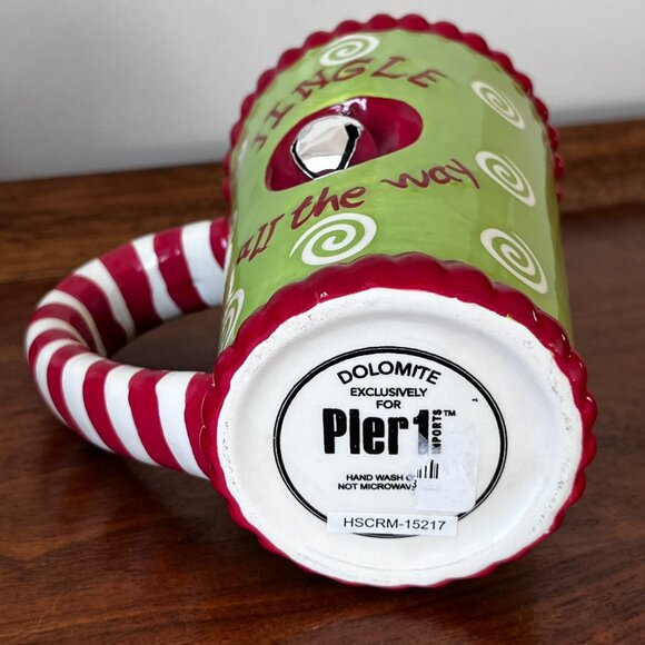Pier 1 Jingle All the Way Mug Ringing Bell Tall Christmas Coffee Cup Dolomite - Picture 8 of 10